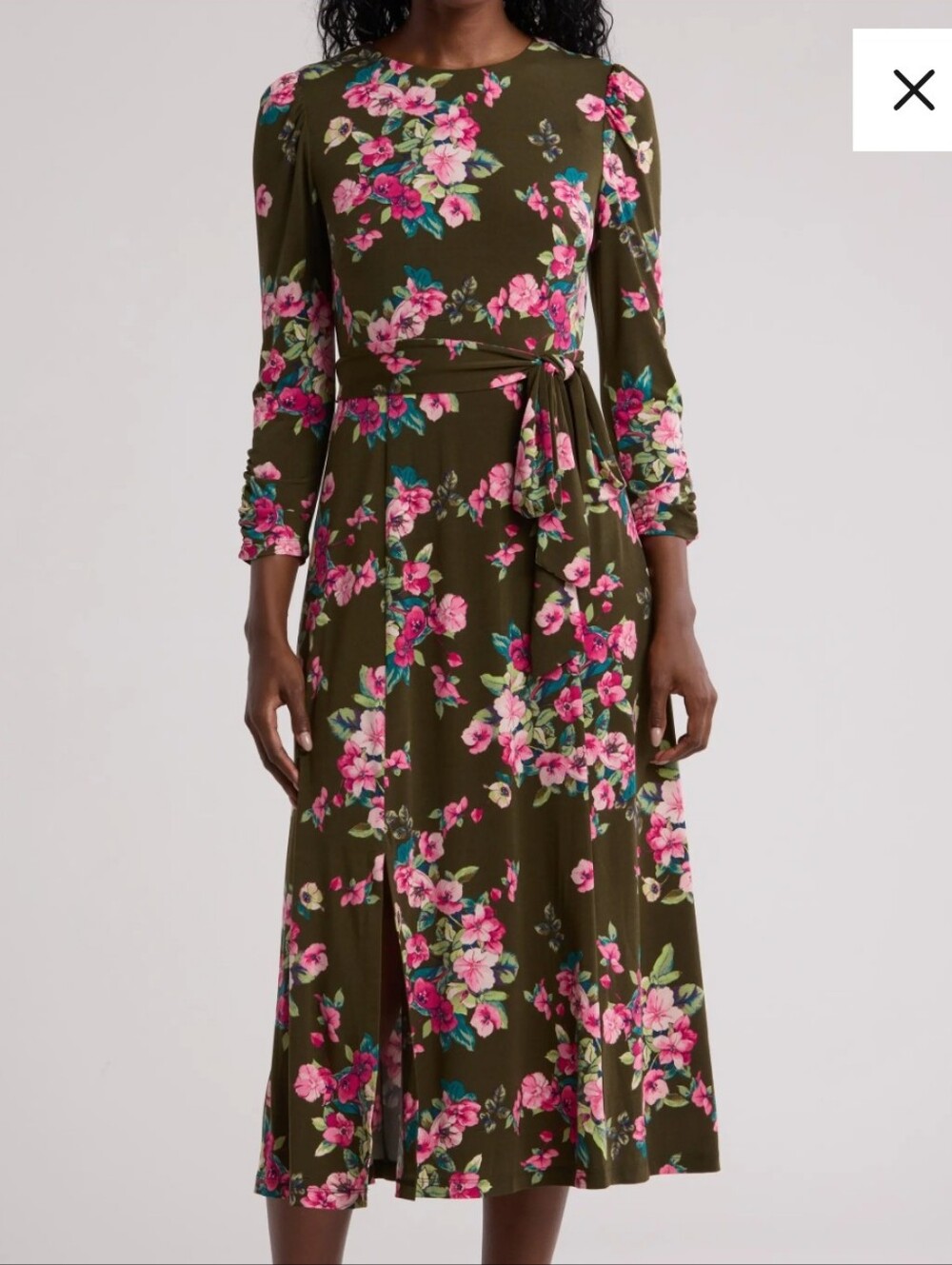 Eliza J Green Maxi Dress with Pink Floral Pattern